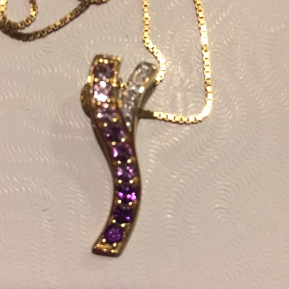 14K YG Amethyst Diamond Accent Pendant - Picture 3 of 4